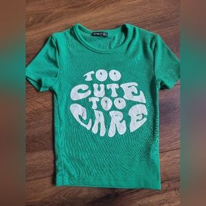 Too Cute Too Care Green Ribbed Tee sz S